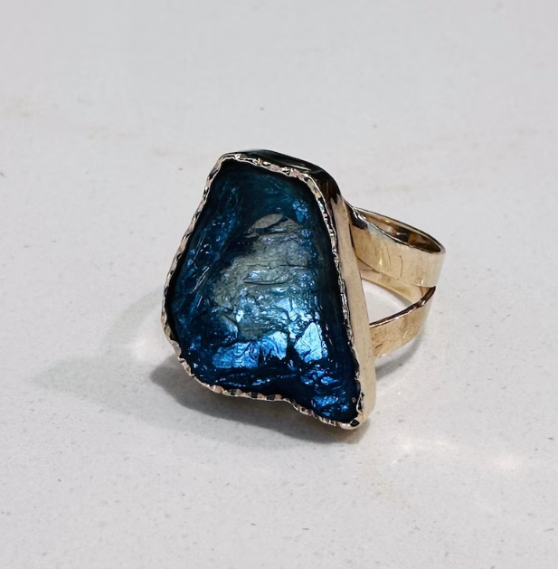 One of a Kind Natural Teal Blue Fluorite Ring