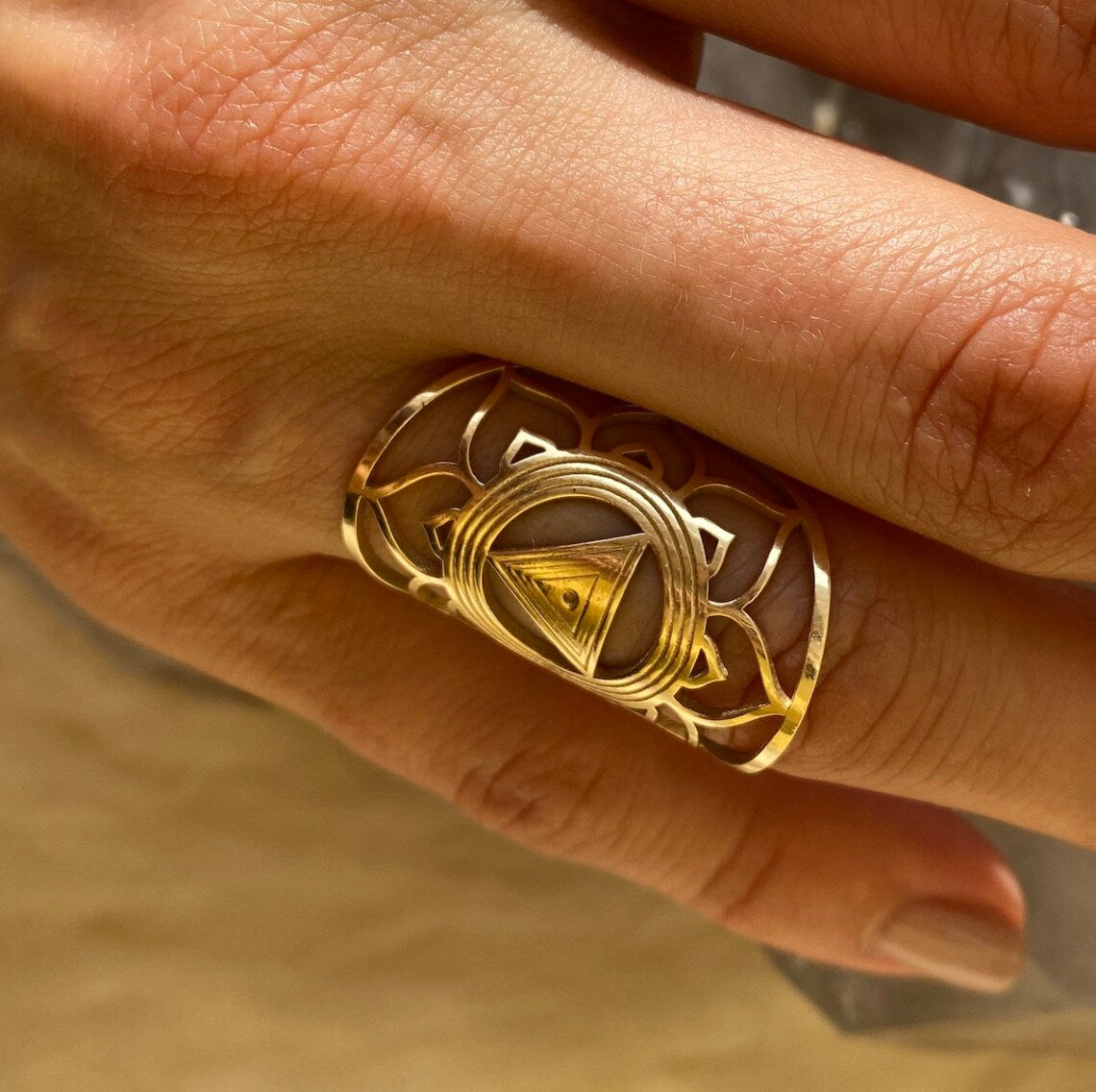 14k Solid Gold Kali Yantra Ring