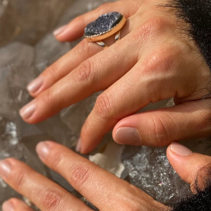 One of a Kind Raw Druzy Amethyst Cluster Ring